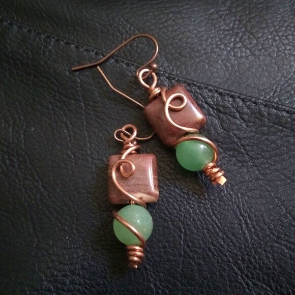 Short Wire Wrapped Forest Fall Earrings - Compact Sturdy Durable Everyday Wear! - Picture 1 of 10